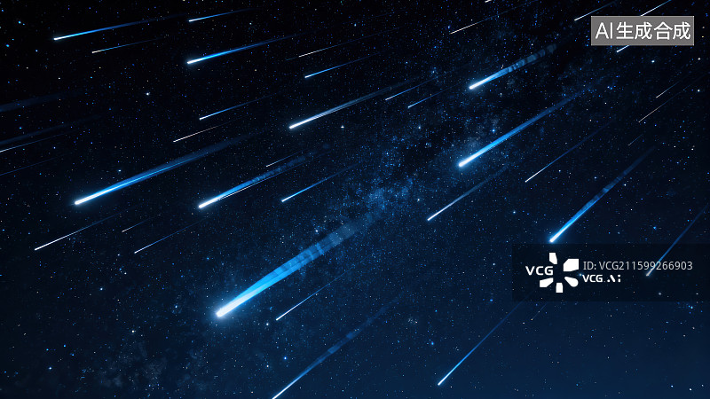 【AI数字艺术】夜晚天空中划过的流星雨背景图片素材