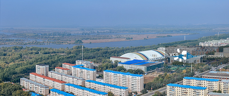 齐齐哈尔 龙沙区 龙沙公园 和平广场 劳动湖 航拍图片素材