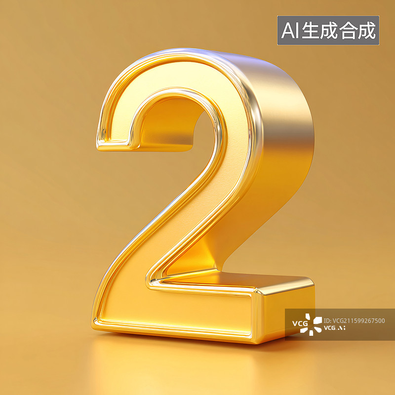 【AI数字艺术】金色立体数字“2”图片素材