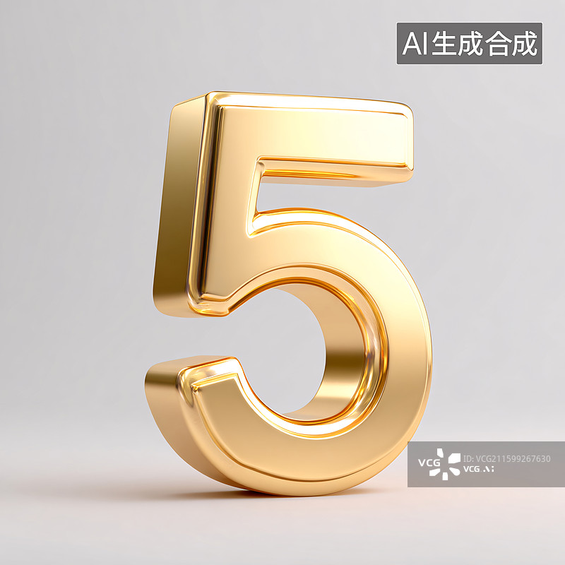 【AI数字艺术】金色立体数字“5”图片素材