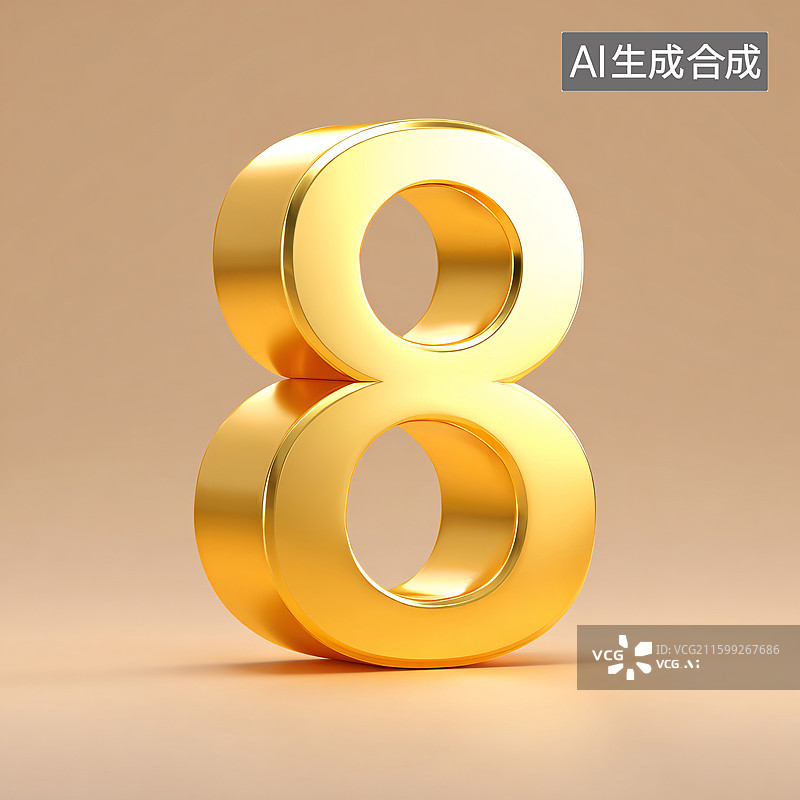 【AI数字艺术】金色立体数字“8”图片素材