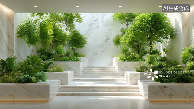 【AI数字艺术】水景花园台阶图片素材