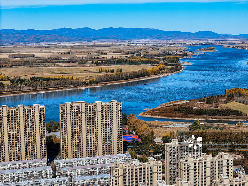 依兰县 依兰镇 通江路 东山公园 航拍图片素材