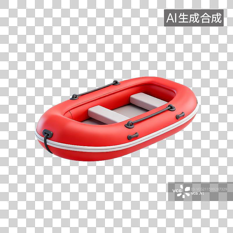 【AI数字艺术】3D渲染，皮划艇，红色救生船，皮筏，充气皮筏，漂流，度假，免抠元素图片素材