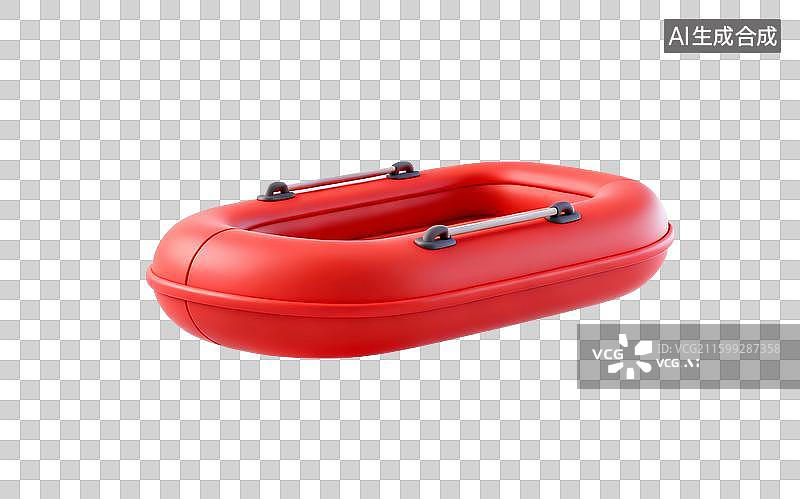 【AI数字艺术】3D渲染，皮划艇，红色救生船，皮筏，充气皮筏，漂流，度假，免抠元素图片素材