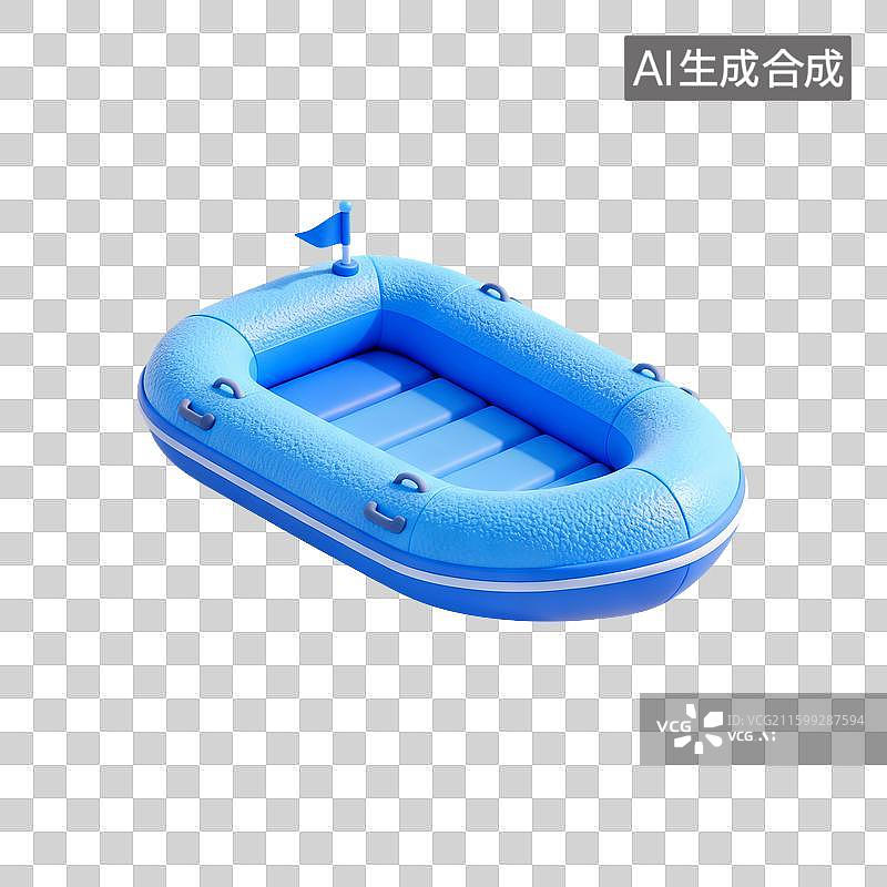 【AI数字艺术】3D渲染，皮划艇，蓝色皮筏，充气皮筏，漂流，度假，免抠元素图片素材