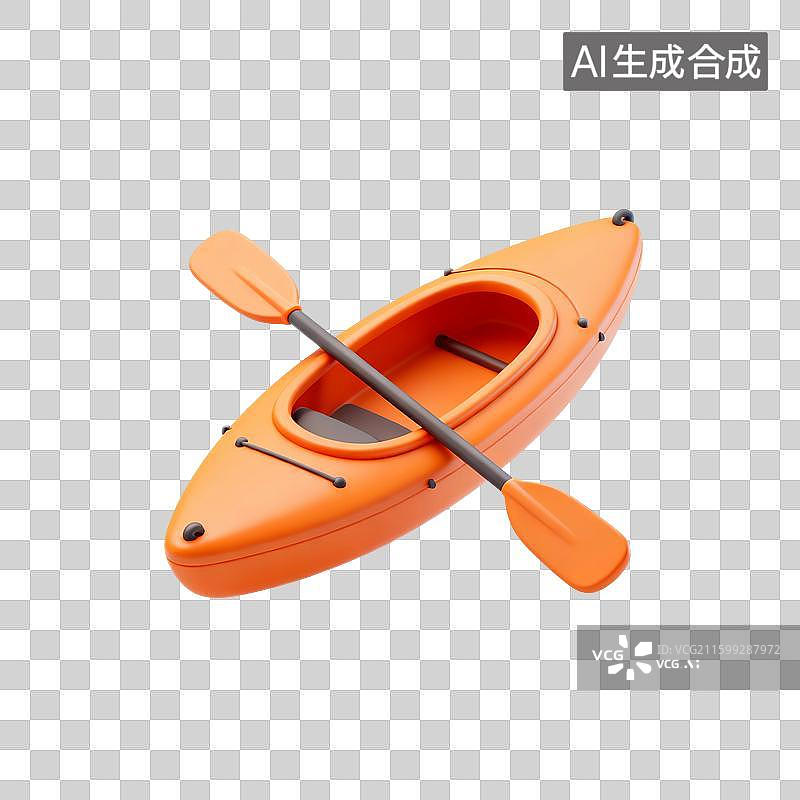 【AI数字艺术】3D渲染，橙色皮划艇，皮筏，充气皮筏，漂流，度假，免抠元素图片素材