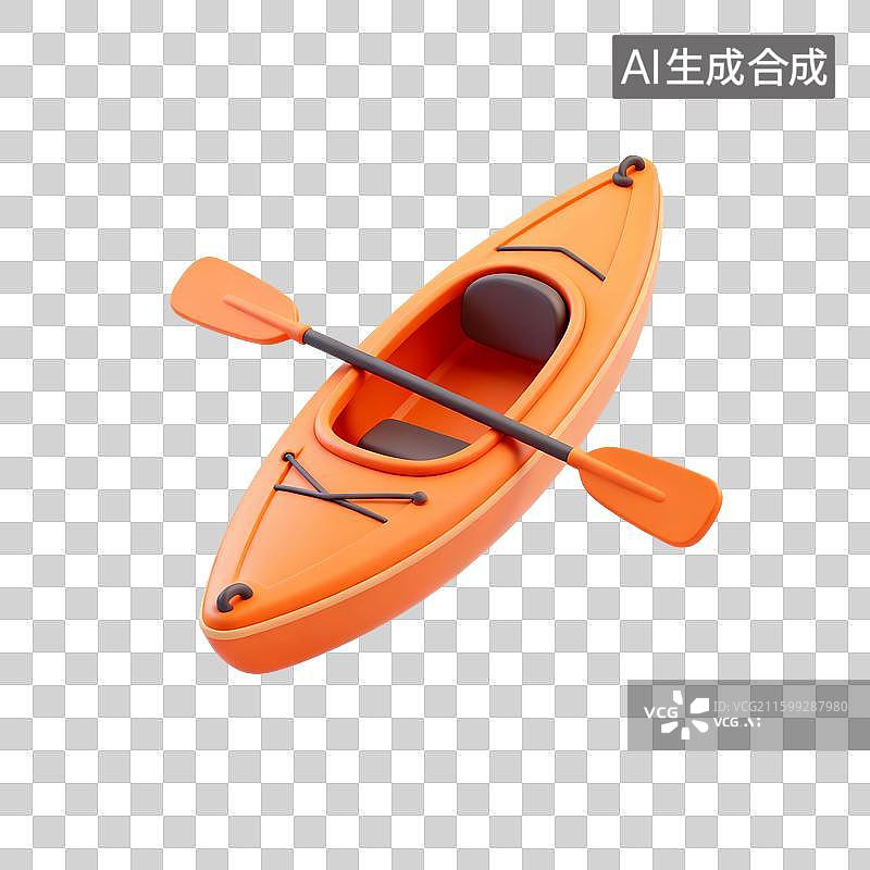 【AI数字艺术】3D渲染，橙色皮划艇，皮筏，充气皮筏，漂流，度假，免抠元素图片素材