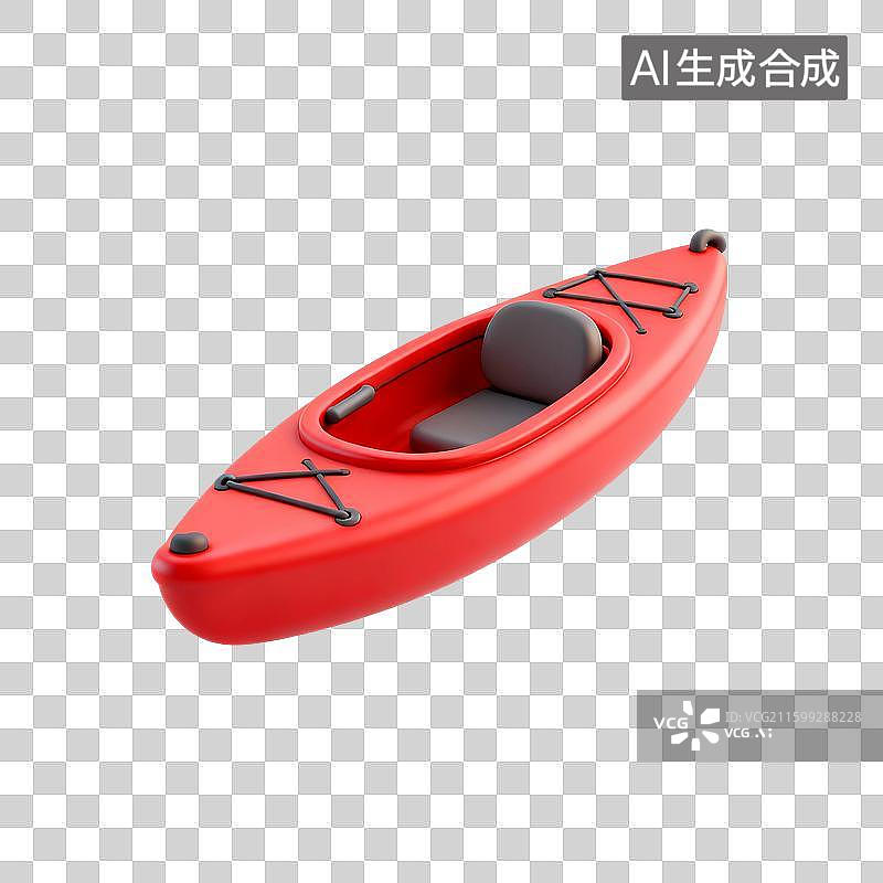 【AI数字艺术】3D渲染，红色皮划艇，皮筏，充气皮筏，漂流，度假，免抠元素图片素材