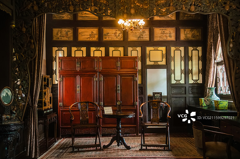 山西太原晋商博物院 东花园内北厅室内景观图片素材