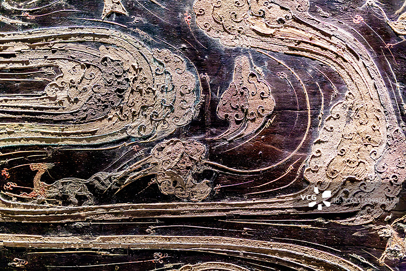 湖南省博物馆藏西汉马王堆一号墓木棺椁黑地彩绘棺图片素材