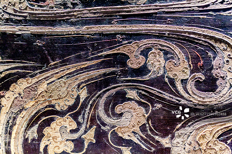 湖南省博物馆藏西汉马王堆一号墓木棺椁黑地彩绘棺图片素材