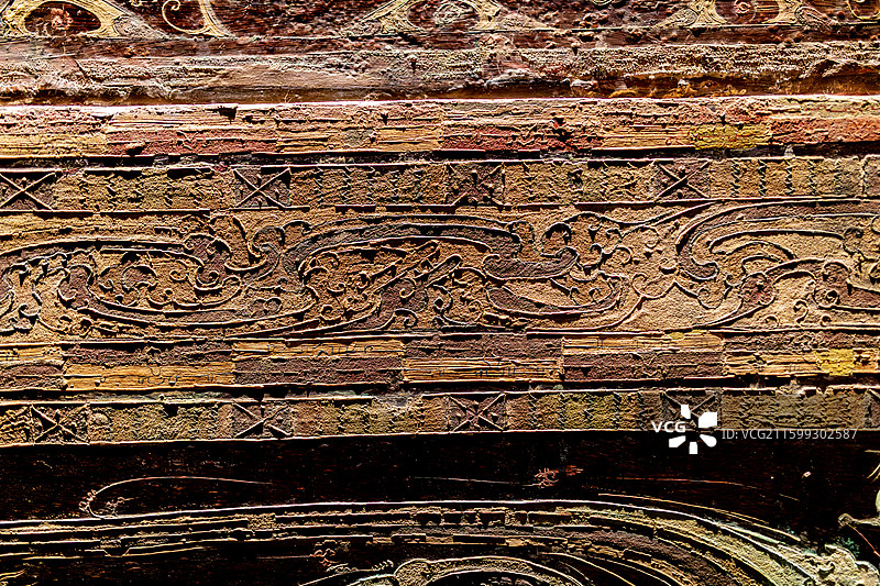 湖南省博物馆藏西汉马王堆一号墓木棺椁黑地彩绘棺图片素材