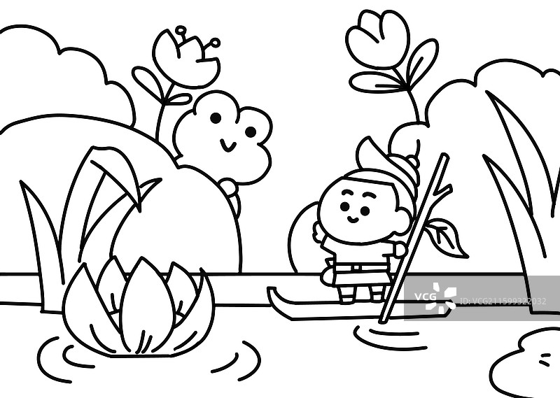 仙女向小青蛙打招呼的奇幻卡通图片素材