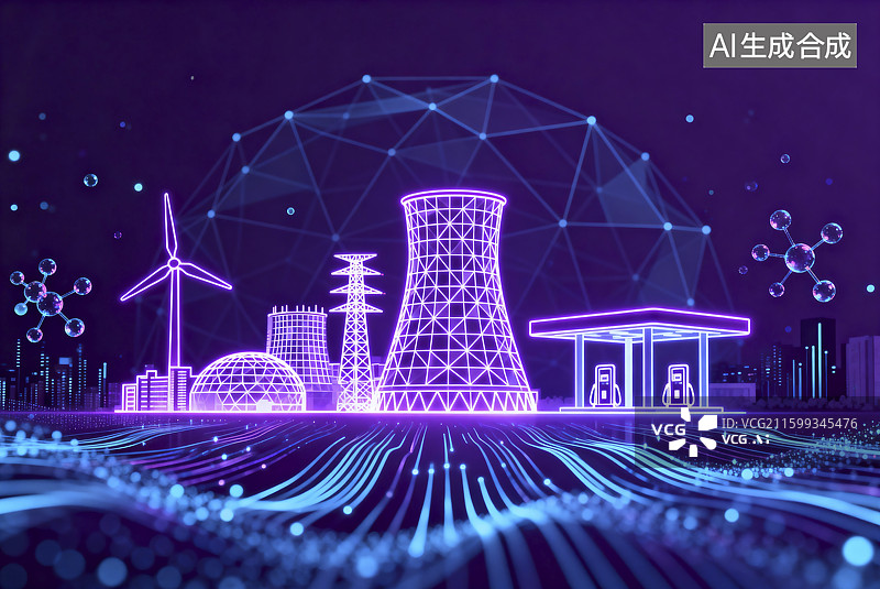 【AI数字艺术】未来感数字能源设施插画图片素材