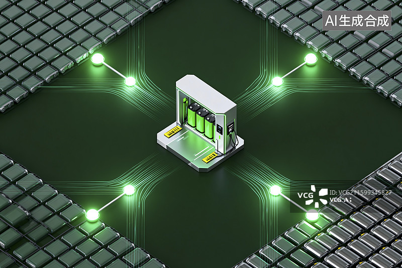 【AI数字艺术】先进电池充电站与绿色能源图片素材