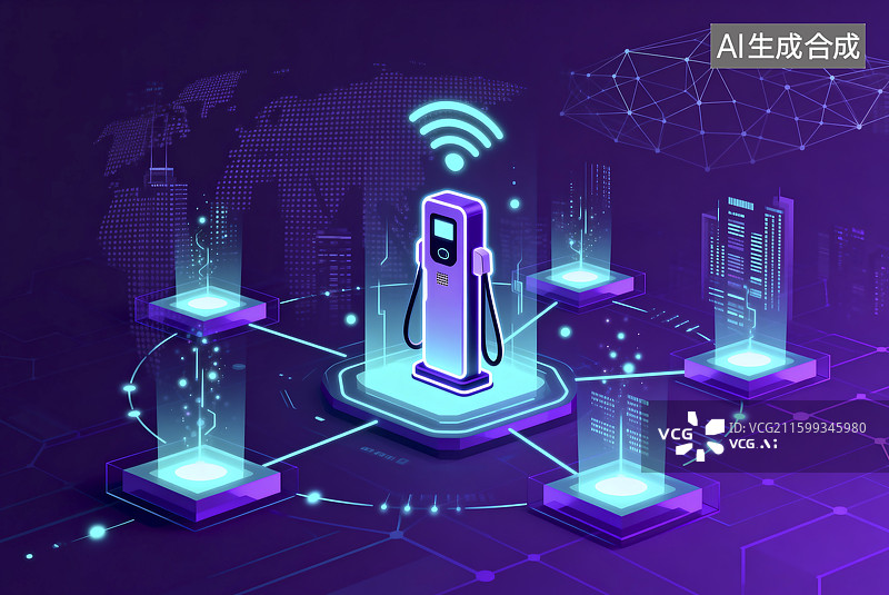 【AI数字艺术】智能电动汽车无线充电设施图片素材
