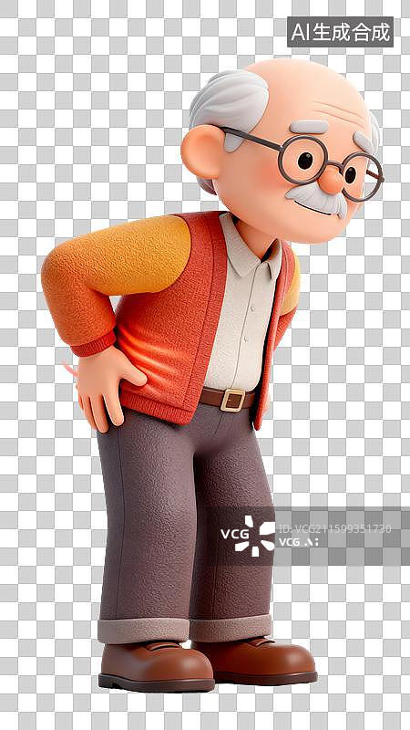 【AI数字艺术】老人腰痛插画图片素材