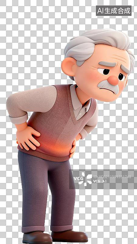【AI数字艺术】老人腰痛插画图片素材
