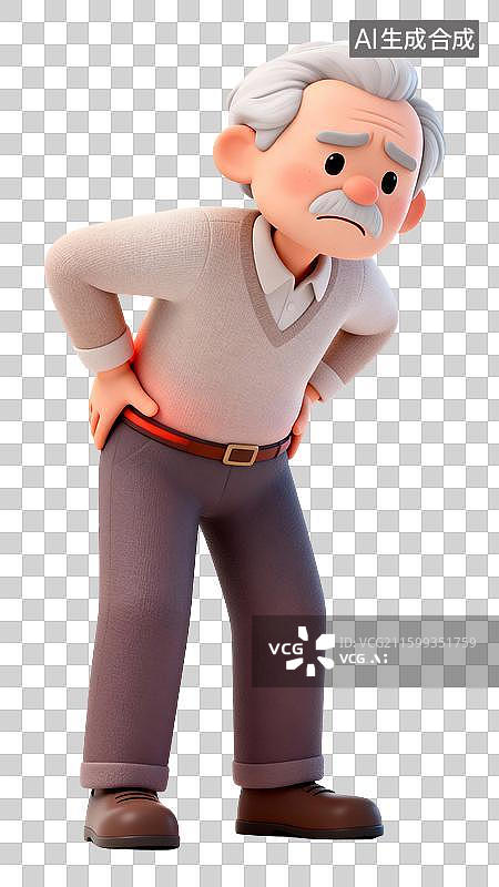 【AI数字艺术】老人腰痛插画图片素材