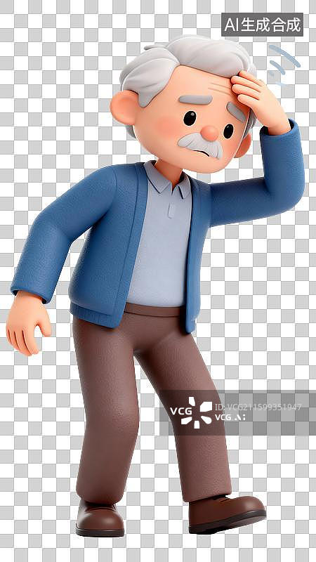 【AI数字艺术】老年人生病插画图片素材