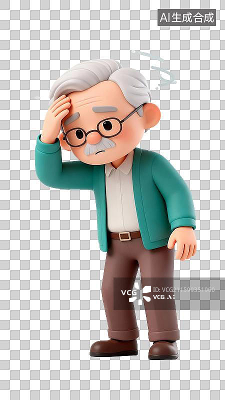 【AI数字艺术】老年人生病插画图片素材
