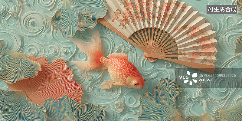 【AI数字艺术】金鱼丝扇水波立体图片素材