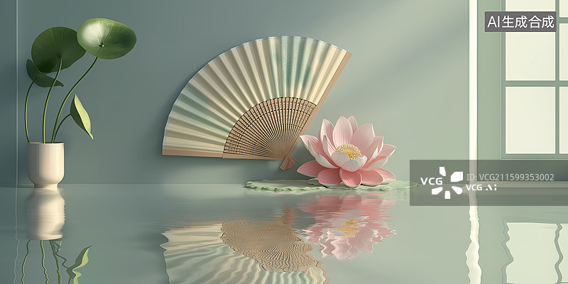 【AI数字艺术】蜻蜓荷叶水珠立体图片素材