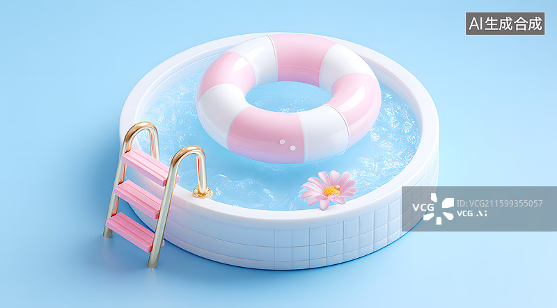 【AI数字艺术】一个迷你卡通游泳池里一个游泳圈图片素材