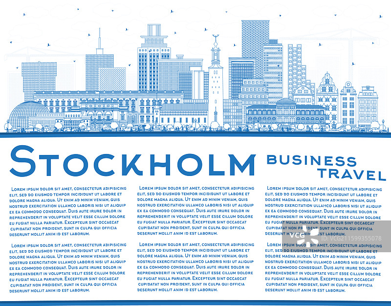 斯德哥尔摩瑞典城市天际线轮廓，带有蓝色图片素材