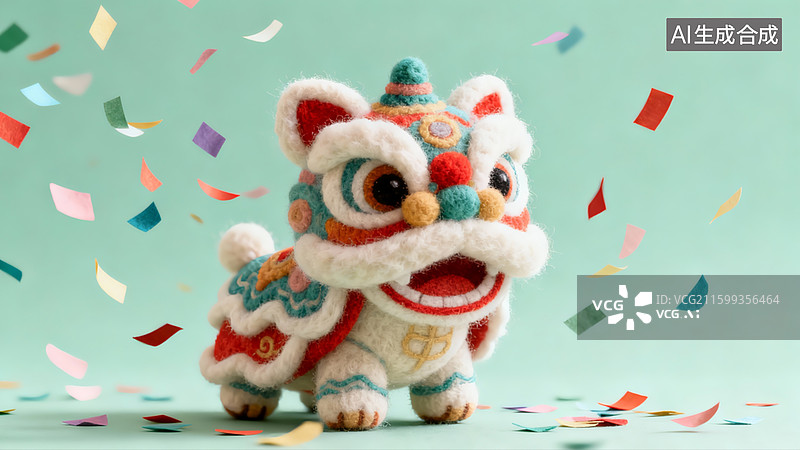 【AI数字艺术】3D毛毡传统民俗舞狮图片素材