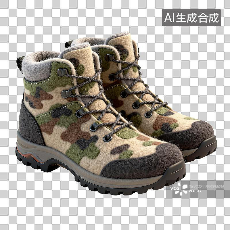 【AI数字艺术】迷彩图案户外登山靴图片素材