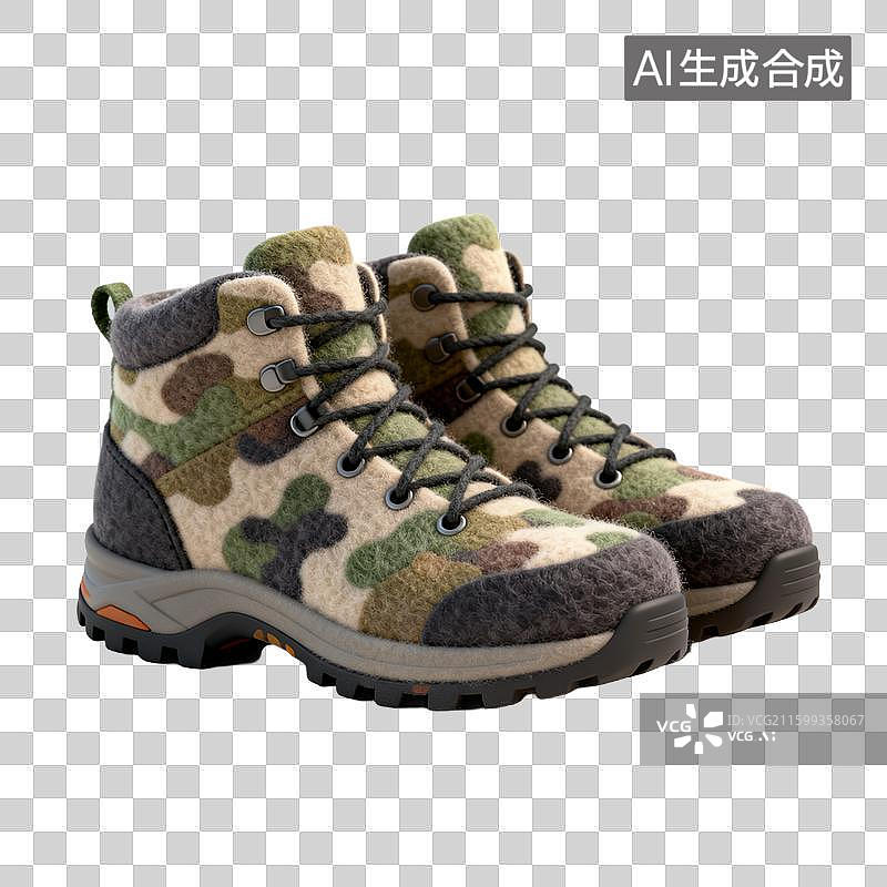 【AI数字艺术】迷彩图案户外登山靴图片素材