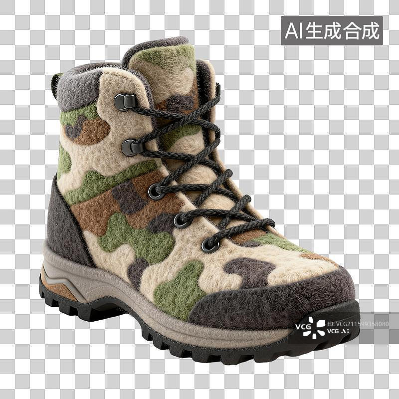 【AI数字艺术】迷彩图案户外登山靴图片素材
