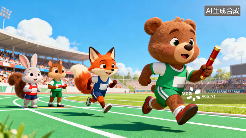 【AI数字艺术】小动物卡通运动会跑步接力图片素材