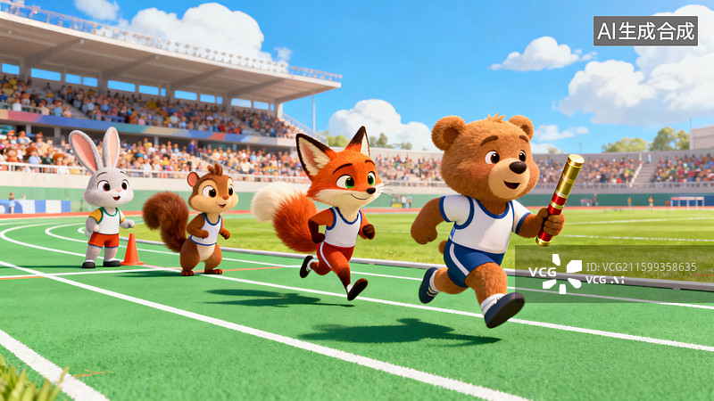 【AI数字艺术】小动物卡通运动会跑步接力图片素材