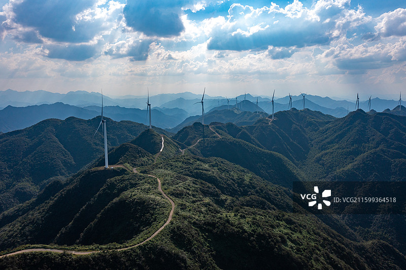 航拍湖南益阳桃江县松木塘风力发电场图片素材