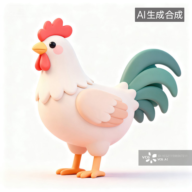 【AI数字艺术】可爱卡通风格3D公鸡形象图片素材