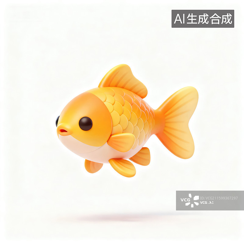 【AI数字艺术】可爱彩色3D渲染金鱼插画图片素材