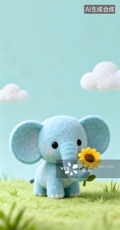 【AI数字艺术】3D渲染的毛毡质感萌系可爱小动物卡通插画壁纸背景图片素材