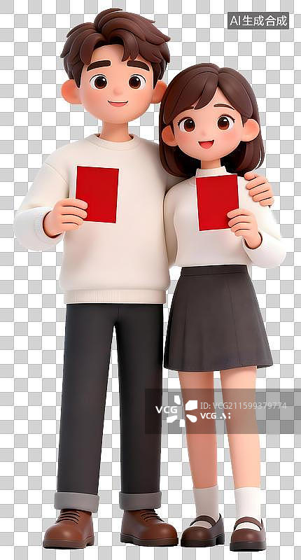 【AI数字艺术】情侣手持红色证件合影图片素材