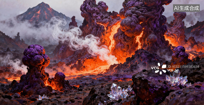 【AI数字艺术】火山喷发的奇幻地貌图片素材