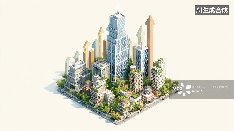 【AI数字艺术】现代城市建筑群俯瞰图图片素材