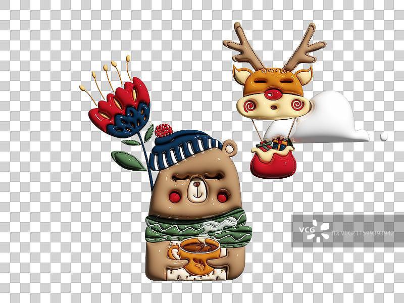 北欧风圣诞咖啡小熊麋鹿冬天卡通图片素材