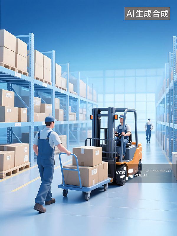 【AI数字艺术】仓储集散中心人员搬运配送图片素材