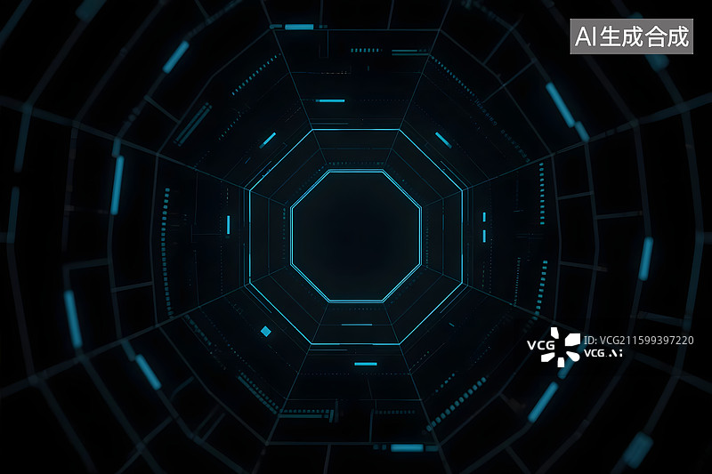 【AI数字艺术】科技感十足的六边形网格与数据线条图片素材