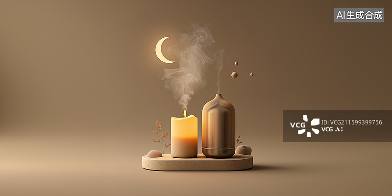 【AI数字艺术】烛光香薰秋夜立体图片素材