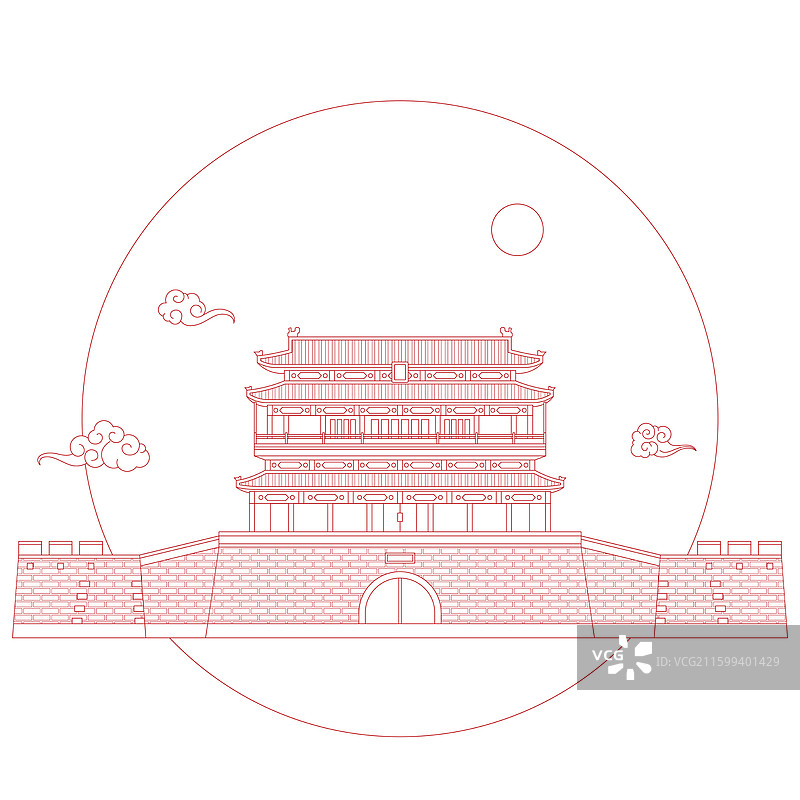 新中式国风最美中轴线北京永定门插画图片素材