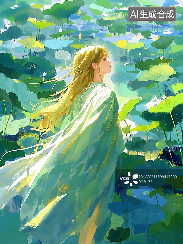 【AI数字艺术】莲池少女的梦图片素材