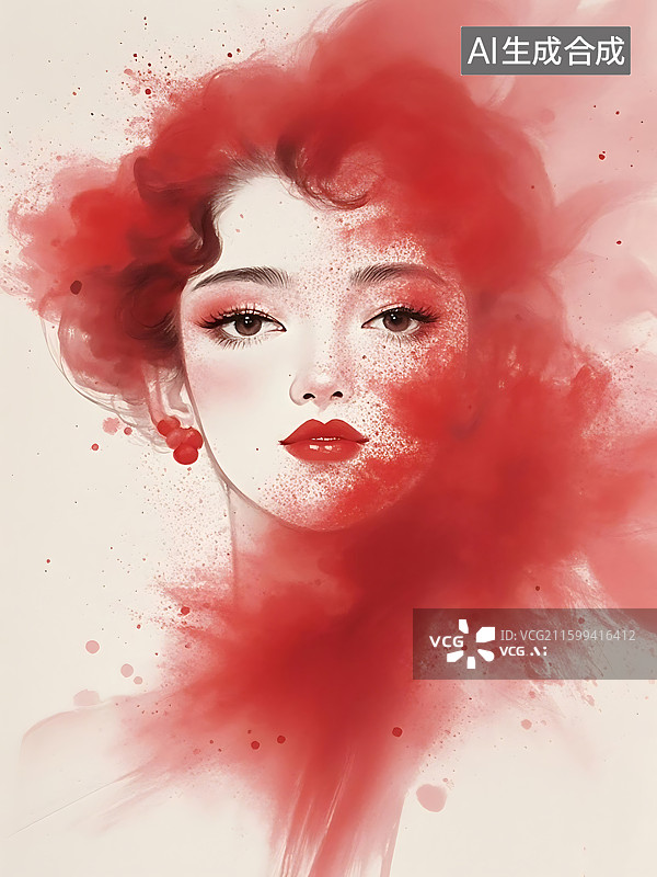 【AI数字艺术】红妆素颜女子画像图片素材